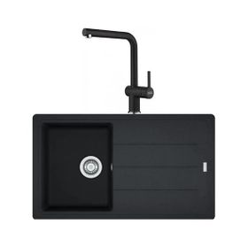 Franke BFG 611-86 Nero Granit Eviye + Active Plus Doccia 2.0 Nero Spiralli Mutfak Bataryası Seti