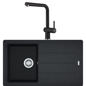 Franke BFG 611-86 Nero Granit Eviye + Active Plus Doccia 2.0 Nero Spiralli Mutfak Bataryası Seti