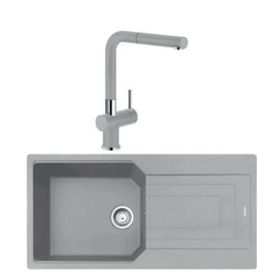 Franke Fragranit Urban Ubg 611-100 Stone Grey Tekgözlü+Active Plus Doccia Stone Grey Evye Armatür