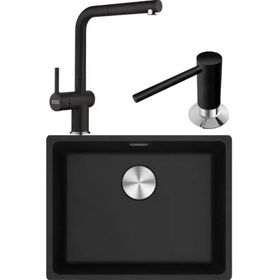 Franke MRG 110-52 Nero Granit Eviye + Active Plus Doccia 2.0 Nero Spiralli Mutfak Bataryası ve Comfort Nero Sıvı Sabunluk Seti