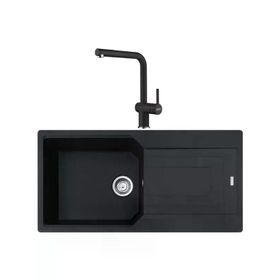 Franke UBG 611-100 Nero Granit Eviye + Active Plus Doccia 2.0 Nero Spiralli Mutfak Bataryası Seti