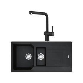 Franke UBG 651-100 Nero Granit Eviye + Active Plus Doccia 2.0 Nero Spiralli Mutfak Bataryası Seti