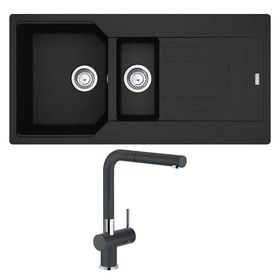 Franke UBG 651-100 Urban Granit Nero Eviye Active Plus Doccia Nero Armatür
