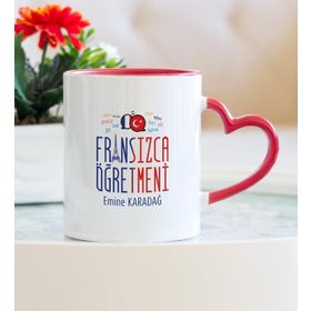 Fransızca Öğretmeni Kalpli Kupa Bardak
