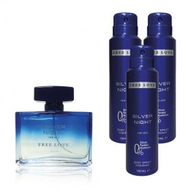Free Love 100 ml Silver Night Edp Erkek Parfüm ve 3x150 ml Deodorant