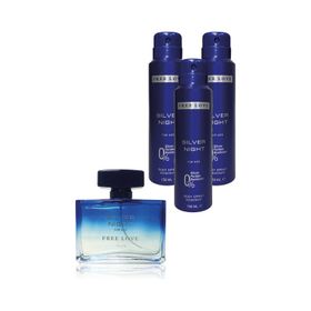 Free Love 100 ml Silver Night Edp Erkek Parfüm ve 3x150 ml Deodorant