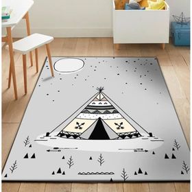 Frenda Home 10x180 cm Gri Kızılderili Çadır Desenli Kaymaz Deri Taban Çocuk Halısı