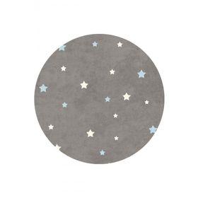 Frenda Home 120x120 cm Mavi Yıldız Desenli Deri Taban Yuvarlak Çocuk Bebek Odası Halısı