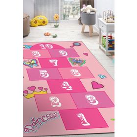 Frenda Home 120x180 cm Pembe Seksek Desenli Kaymaz Deri Taban Çocuk Odası ve Anaokulu Halısı