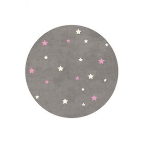 Frenda Home 140x140 cm Pembe Yıldız Desenli Deri Taban Yuvarlak Çocuk Ve Bebek Odası Halısı
