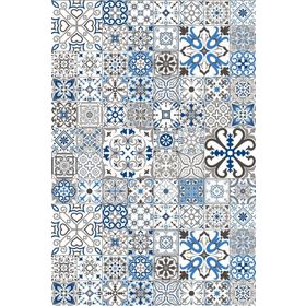 Frenda Home 140x200 cm Mavi Çini Desenli Kaymaz Deri Taban Yıkanabilir Halı