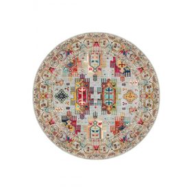 Frenda Home 160x160 cm Bej Kilim Desen Pamuk Taban Dijital Baskılı Yuvarlak Halı