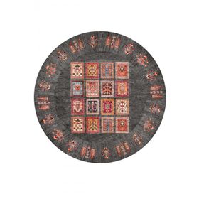 Frenda Home 160x160 cm Gri Binbir Gece Pamuk Taban Yıkanabilir Dijital Baskılı Yuvarlak Halı