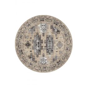 Frenda Home 160x160 cm Krem Kilim Desen Pamuk Taban Dijital Baskılı Yuvarlak Halı