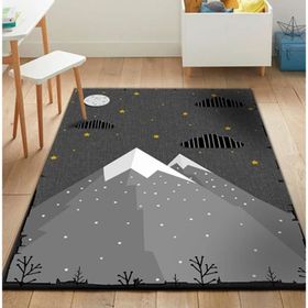 Frenda Home 180x280 cm Gri Dağ Desenli Kaymaz Deri Taban Yıkanabilir Çocuk Halısı