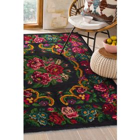 Frenda Home 180x280 cm Siyah Karabağ Desenli Pamuk Taban Dijital Baskılı Halı