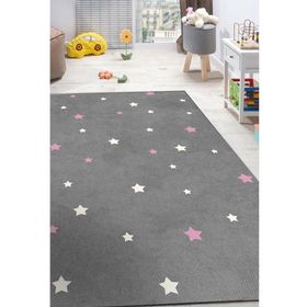 Frenda Home 80x300 cm Pembe Yıldız Desenli Kaymaz Deri Taban Çocuk ve Bebek Odası Halısı