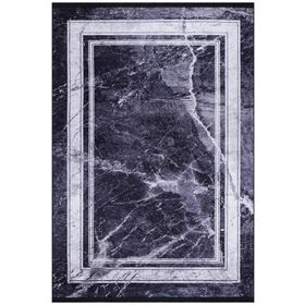 Frenda Home Çerçeve Mermer Desen Pamuk Taban Baskılı Siyah 100x300 cm Salon Halı