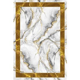 Frenda Home Çerçeveli Mermer Desen Kaymaz Deri Taban Dekoratif Kahve 80x200 cm Salon Halı