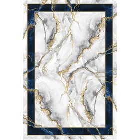 Frenda Home Çerçeveli Mermer Desen Kaymaz Deri Taban Dekoratif Lacivert 180x280 cm Salon Halı