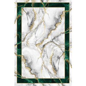 Frenda Home Çerçeveli Mermer Desen Kaymaz Deri Taban Dekoratif Yeşil 80x200 cm Salon Halı