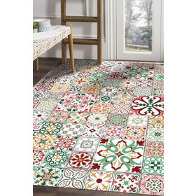 Frenda Home Çini Desenli Kaymaz Deri Taban Kırmızı 80x150 cm Salon Halı
