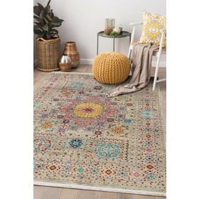 Frenda Home Fas Kapısı Desenli Pamuk Taban Krem 80x300 cm Salon Halı