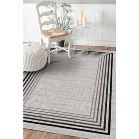 Frenda Home Gri 100x200 Çerçeve Desenli Dijital Baskılı Pamuk Taban Halı