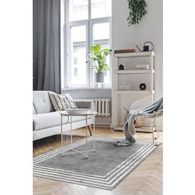 Frenda Home Gri 80x150 Çerçeve Desenli Dijital Baskılı Pamuk Taban Halı