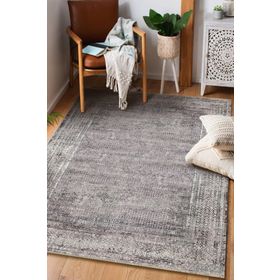 Frenda Home Gri 80x200 Çerçeve Desenli Dijital Baskılı Dekoratif Pamuk Taban Halı
