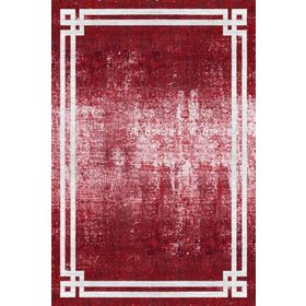 Frenda Home Kırmızı 80x200 Çerçeve Desenli Dijital Baskılı Pamuk Taban Halı