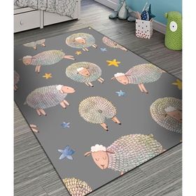 Frenda Home Koyun Desenli Kaymaz Deri Taban Gri 80x200 Çocuk ve Bebek Halısı