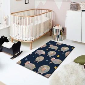 Frenda Home Koyun Desenli Kaymaz Deri Taban Lacivert 80x200 Çocuk ve Bebek Halısı
