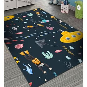 Frenda Home Lacivert 80x150 Denizaltı Desenli Kaymaz Deri Taban Çocuk Halısı