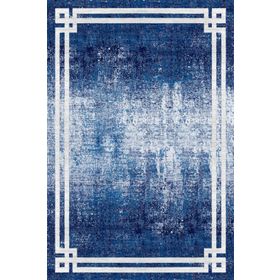 Frenda Home Lacivert 80x200 Çerçeve Desenli Dijital Baskılı Pamuk Taban Halı