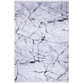 Frenda Home Mermer Desen Kaymaz Deri Taban Baskılı Gri 120x180 cm Salon Halı