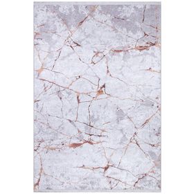 Frenda Home Mermer Desen Kaymaz Deri Taban Baskılı Kahve 140x200 cm Salon Halı