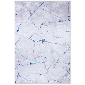 Frenda Home Mermer Desen Kaymaz Deri Taban Baskılı Mavi 160x230 cm Salon Halı