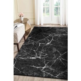 Frenda Home Mermer Desen Kaymaz Deri Taban Baskılı Siyah 100x200 cm Salon Halı