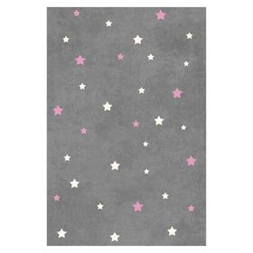 Frenda Home Pembe 100x200 Yıldız Desenli Kaymaz Deri Taban Çocuk ve Bebek Odası Halısı