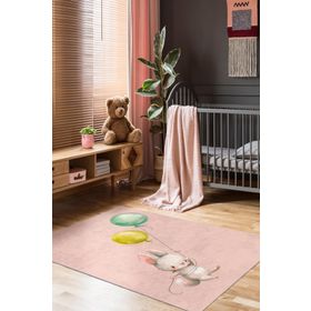 Frenda Home Pembe 80x200 Tavşan Desenli Kaymaz Deri Taban Çocuk Odası Halısı