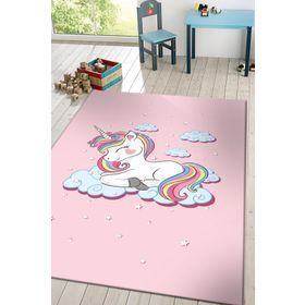 Frenda Home Pembe 80x200 Unicorn Kaymaz Deri Taban Dekoratif Çocuk Odası Halısı