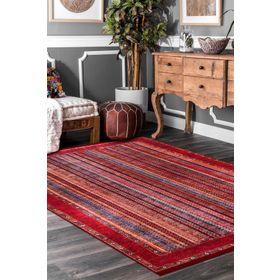 Frenda Home Şal Desen Pamuk Taban Kırmızı 80x200 cm Salon Halı
