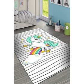 Frenda Home Unicorn Desenli Kaymaz Deri Taban Beyaz 80x200 Çocuk Odası Halısı