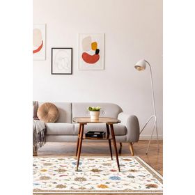 Frenda Home Vintage Desenli Beyaz 100x200 Dokuma Pamuk Taban Dijital Dekoratif Halı