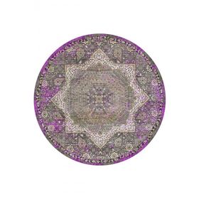 Frenda Home Vintage Desenli Fuşya 120x120 Pamuk Taban Dekoratif Yuvarlak Halı