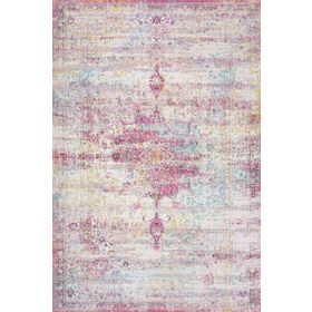Frenda Home Vintage Desenli Fuşya 80x150 Pamuk Taban Yıkanabilir Halı