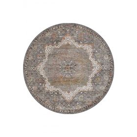 Frenda Home Vintage Desenli Gri 140x140 Pamuk Taban Dekoratif Yuvarlak Halı