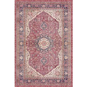 Frenda Home Vintage Desenli Kırmızı 100x200 Pamuk Taban Baskılı Halı