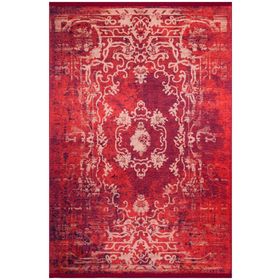 Frenda Home Vintage Desenli Kırmızı 100x200 Yıkanabilir Pamuk Taban Dekoratif Halı